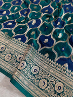 Rama Green Rangkaat Banarasi Mashru Silk Saree with Jacquard Woven Jaal Pattern MKS033