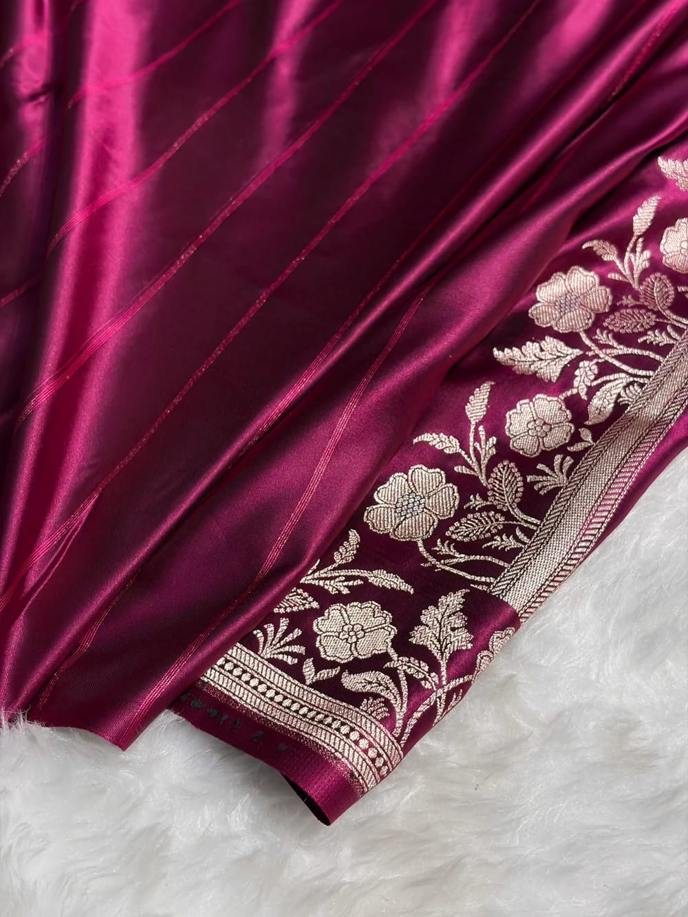 Banarasi Mashru Kataan Silk Saree Featuring Zari Rose Buta Design with Rich Zari Pallu – MKS412