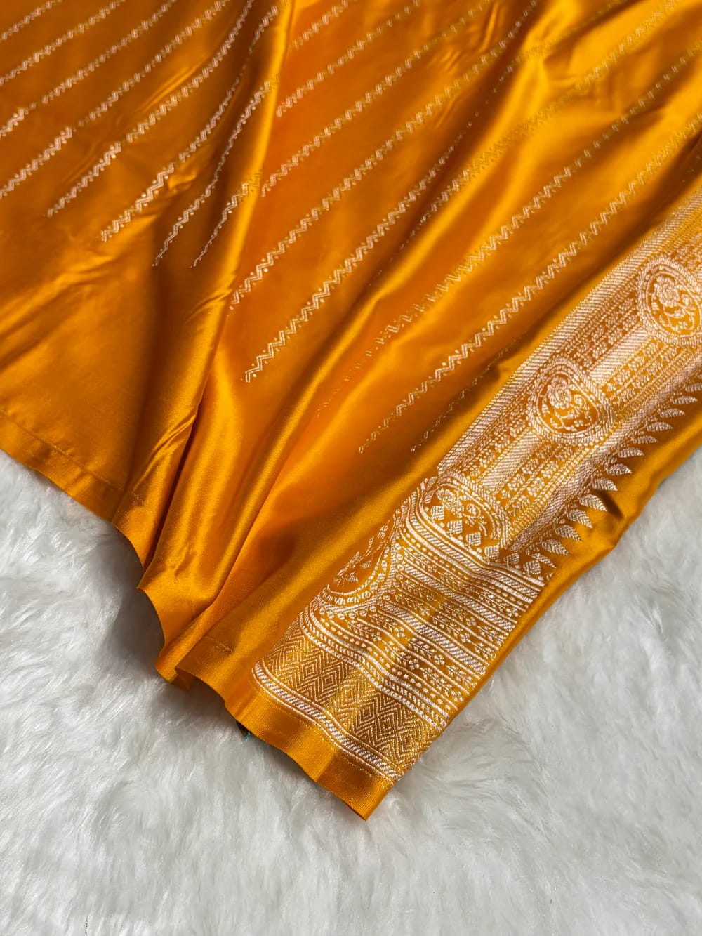 MKS305 Banarasi Mashru Silk Saree with Buta Pattern – Black, Red, Green, Yellow & Orange