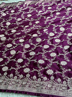 Magenta Mashru Kataan Silk Banarasi Jaal Woven Saree with Rich Zari Pallu – MKS733