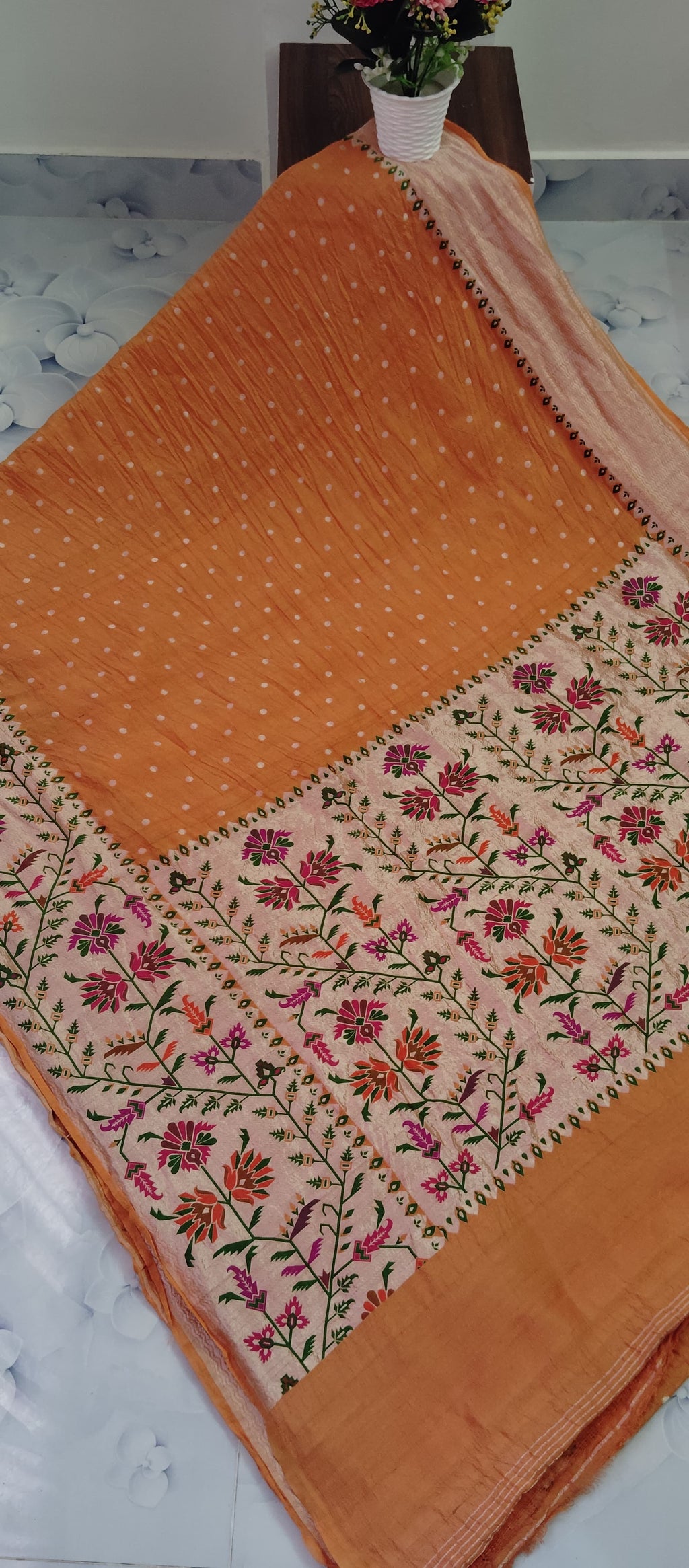 Pure Silk Tussar Banarsi Saree with Buti and Meenakari Work in Border and Pallu STB01