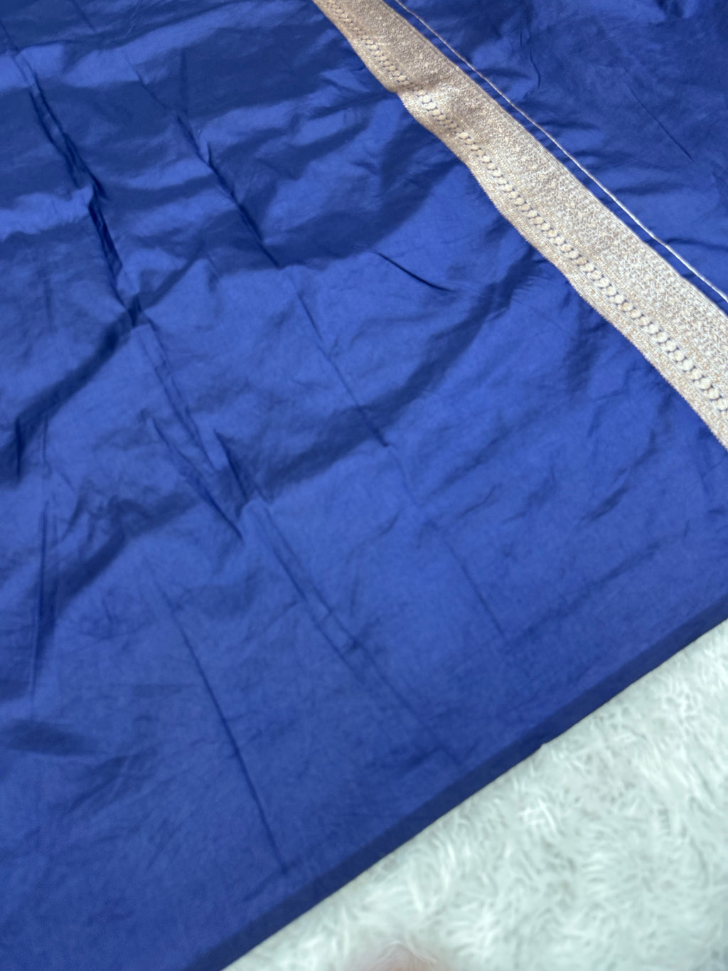 Navy blue Banarasi Dupion Silk Saree with Embossed Antique Zari Weaving & Rich Antique Zari Pallu | STF93