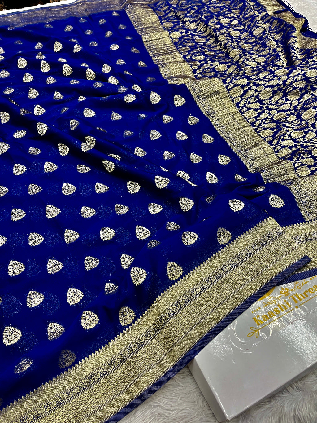 Chinon Silk Buta Zari Navy blue  Color Saree CN01