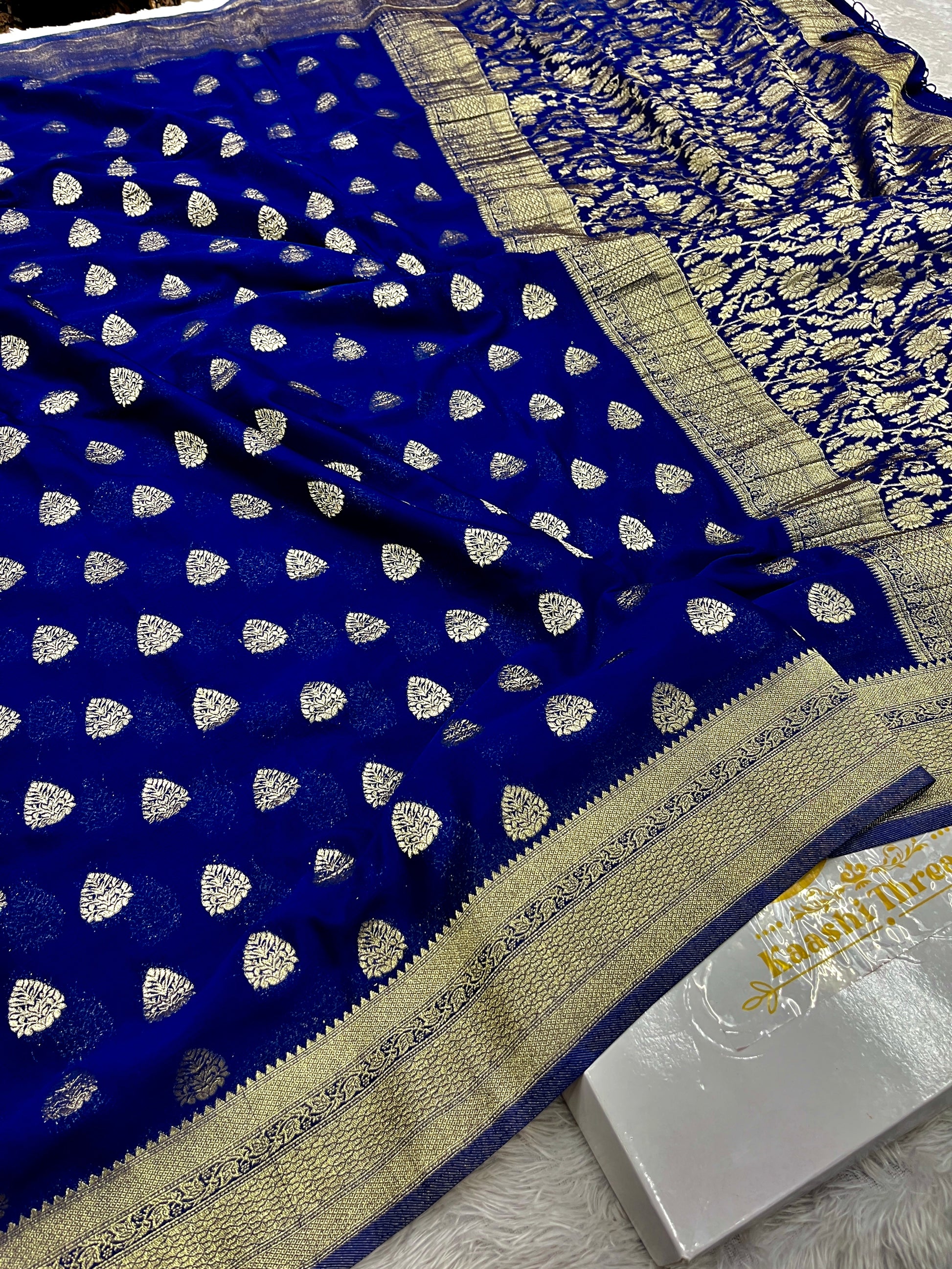 Chinon Silk Buta Zari Navy blue  Color Saree CN01