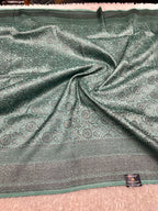 STF49 – Enchanting Sea Green Dupion Saree with Embossed Floral Woven Designs