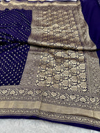Pure Natural Silk Khaddi Georgette Saree – Blue | Chunri Buti Woven Design PSG11