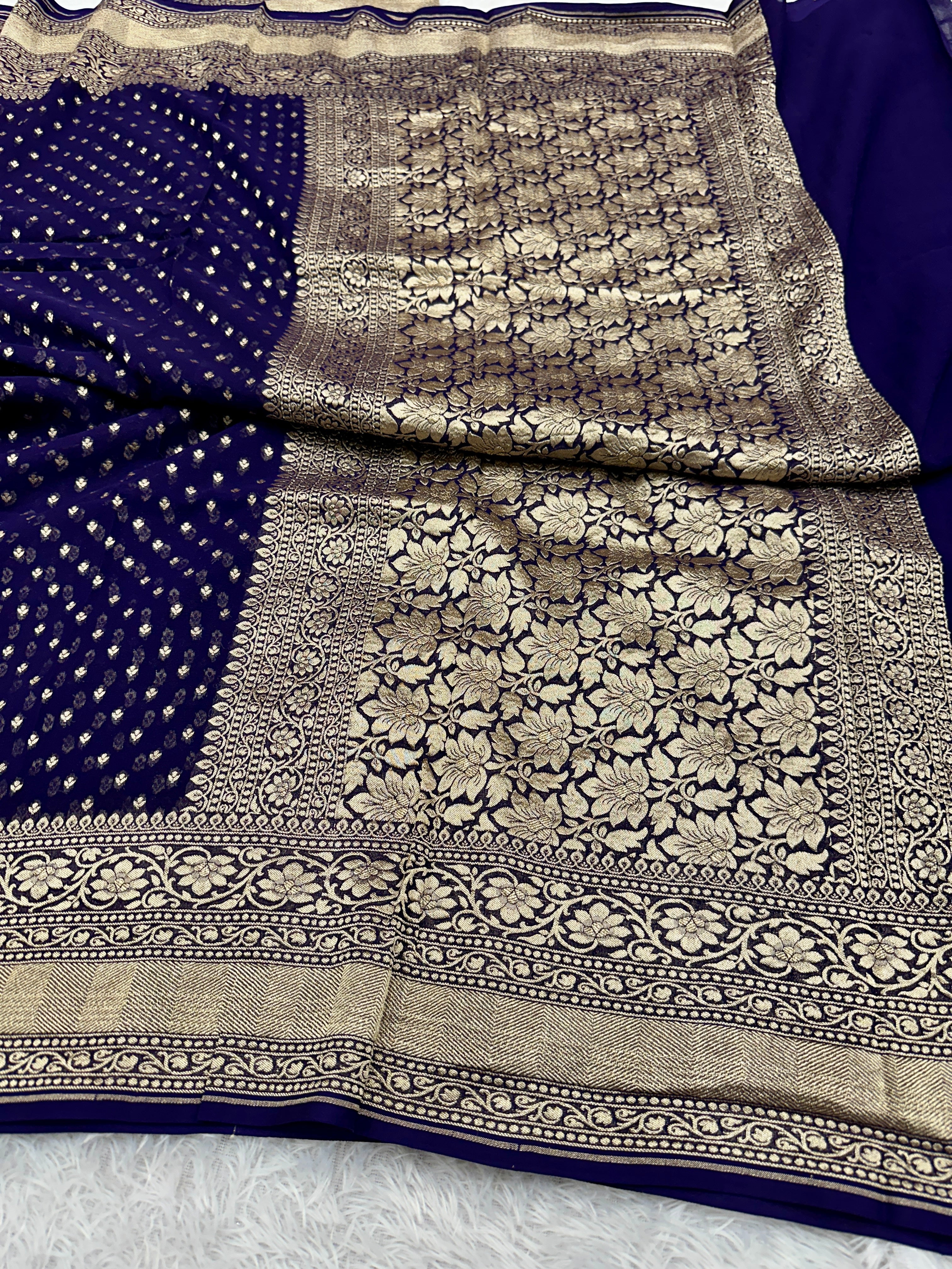 Pure Natural Silk Khaddi Georgette Saree – Blue | Chunri Buti Woven Design PSG11