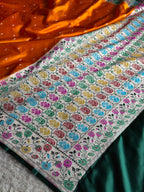 Mustard Green Contrast Paithani Mashru Kataan Silk Saree – MKS654