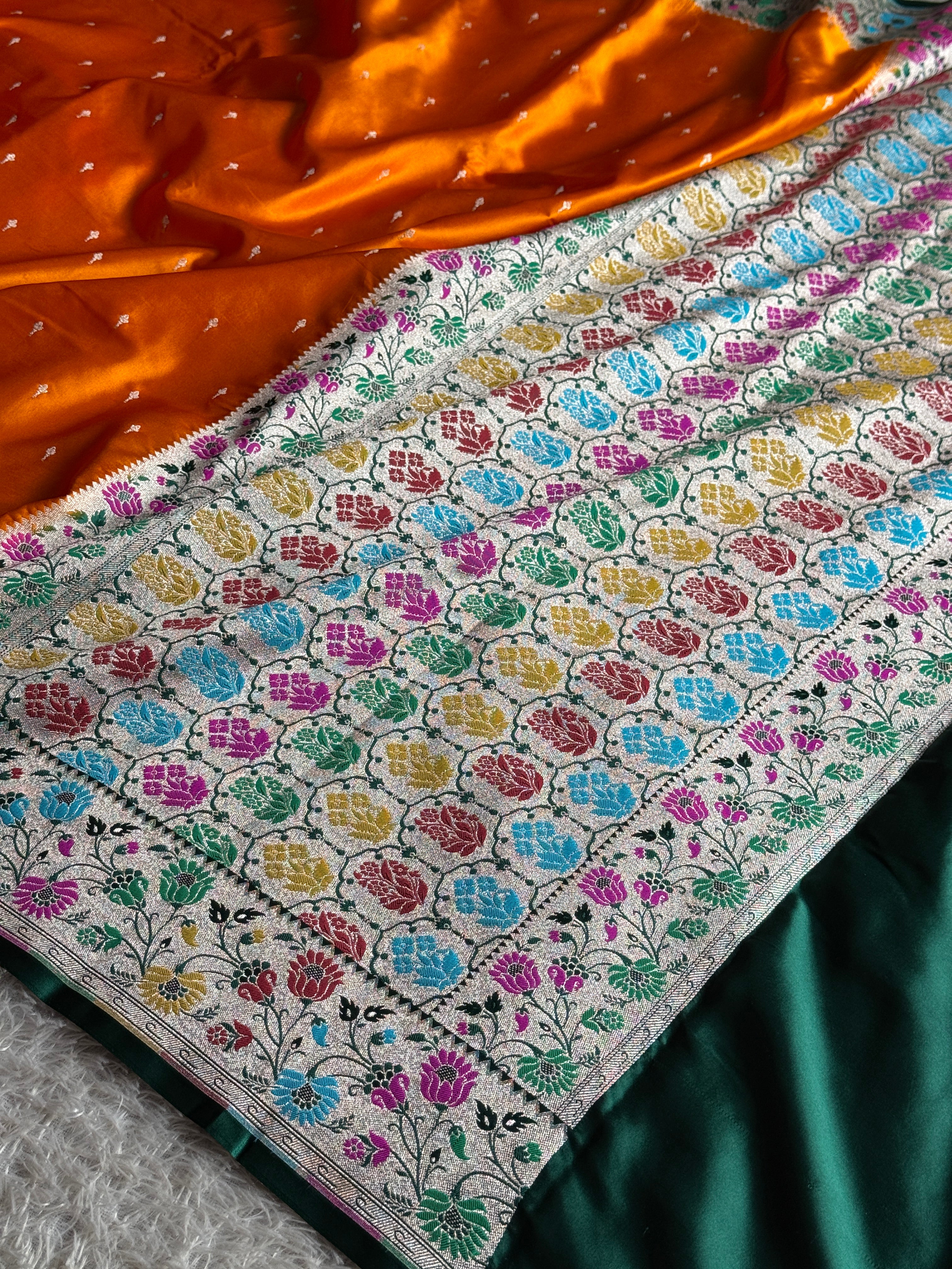 Mustard Green Contrast Paithani Mashru Kataan Silk Saree – MKS654