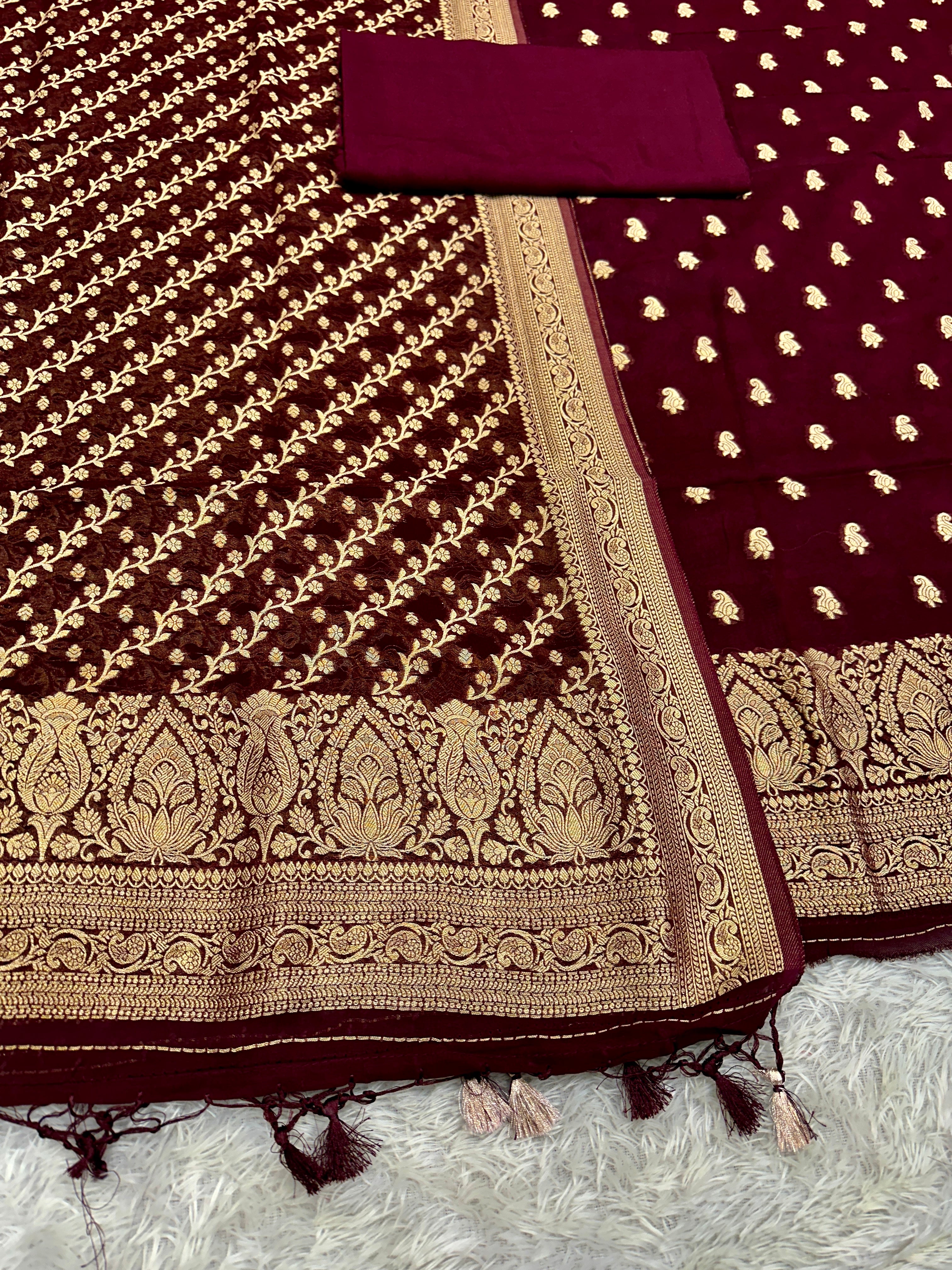 Banarasi Jacquard Zari Georgette Suit Dress – 3 Pc Set MSS23