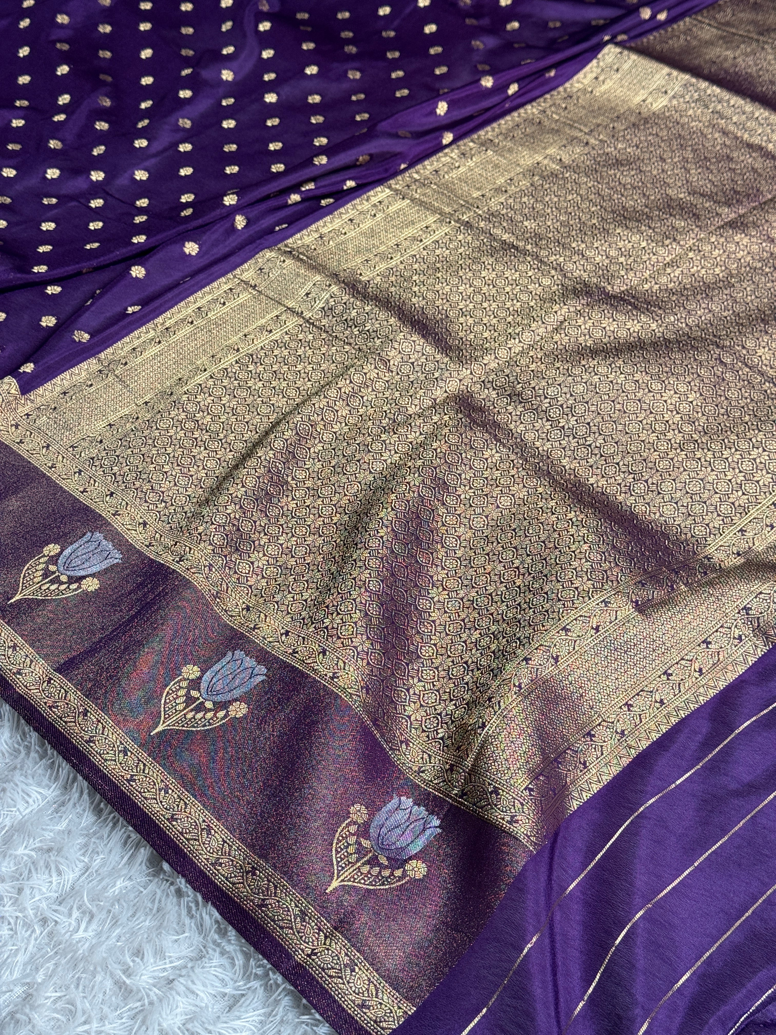 Semi Crepe Georgette Saree with All Over Buta Woven Design & Rich Zari Pallu | SS52