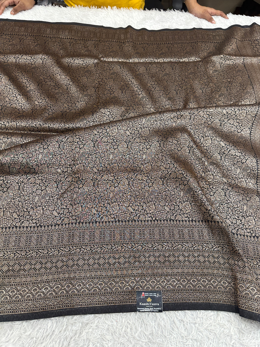 Black Banarasi Dupion Silk Saree with Embossed Antique Zari Weaving & Rich Antique Zari Pallu | STF90