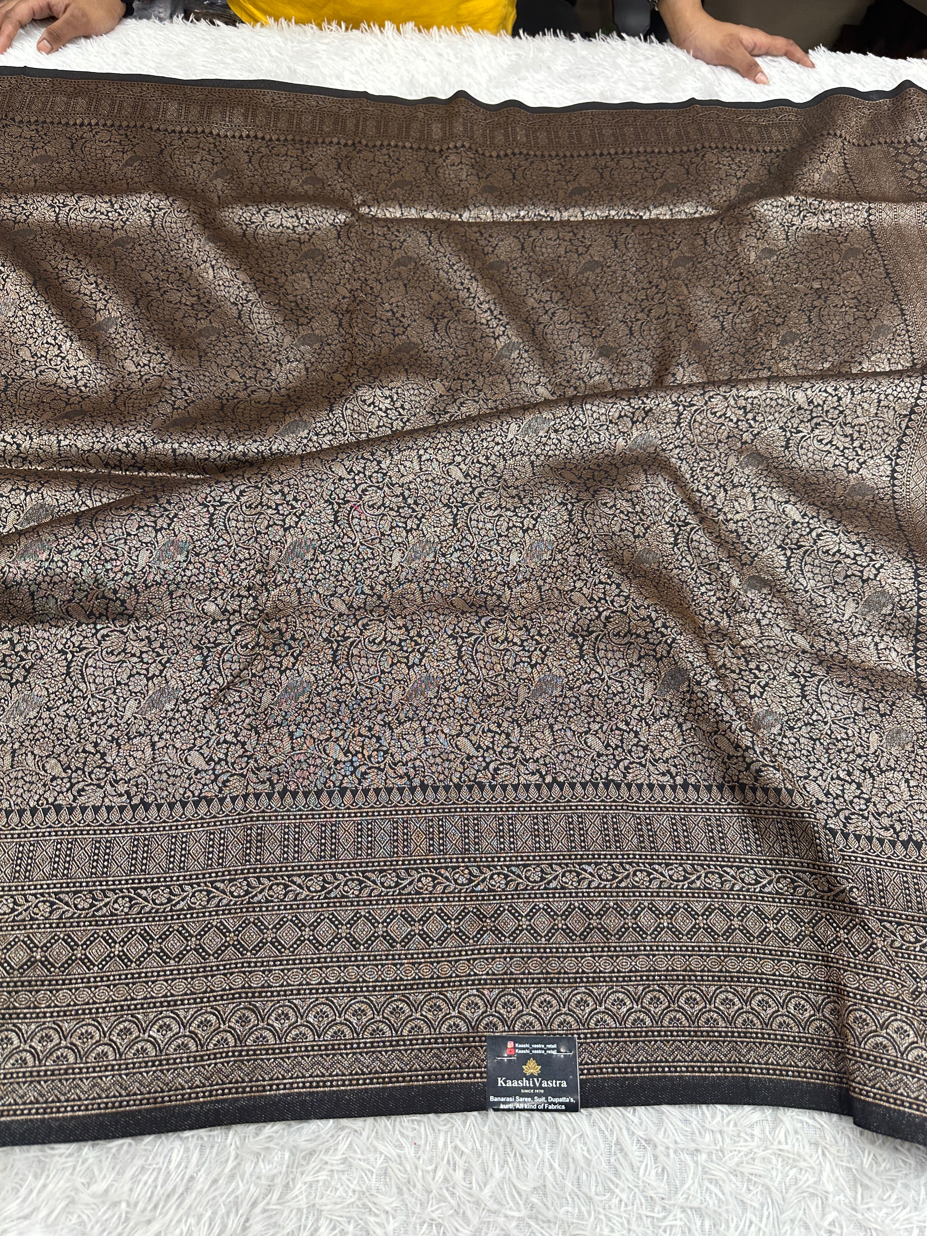 Black Banarasi Dupion Silk Saree with Embossed Antique Zari Weaving & Rich Antique Zari Pallu | STF90