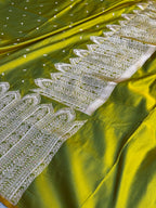 Mehandi Yellow Dual Shade Mashru Kataan Silk Saree with Mughalai Border | MKS657