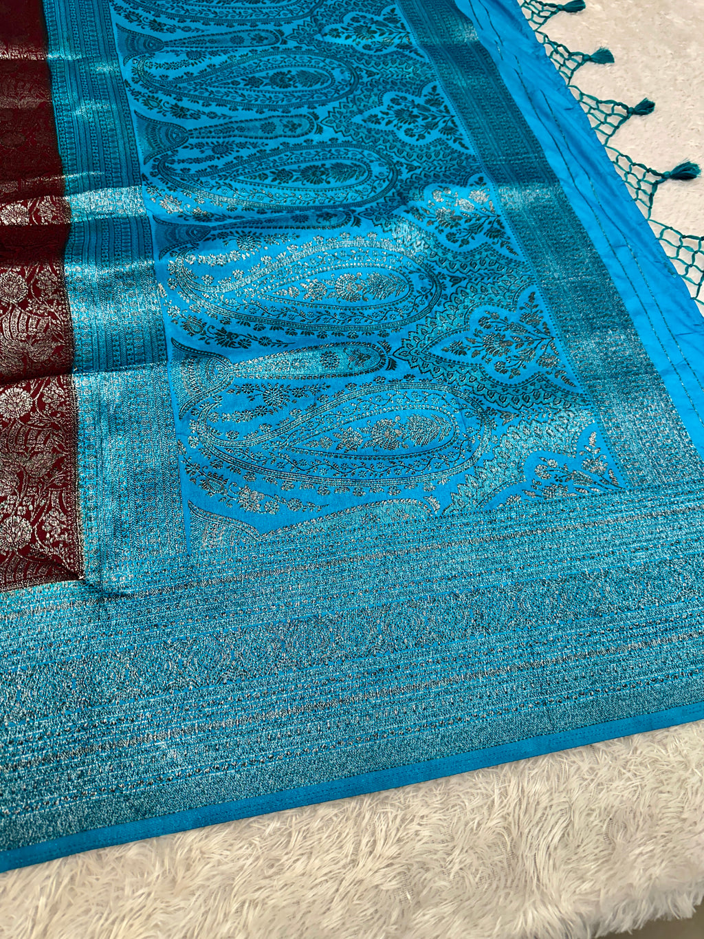STF45 – Elegant Wine Dupion Saree with Silver-Black Antique Zari Weaving