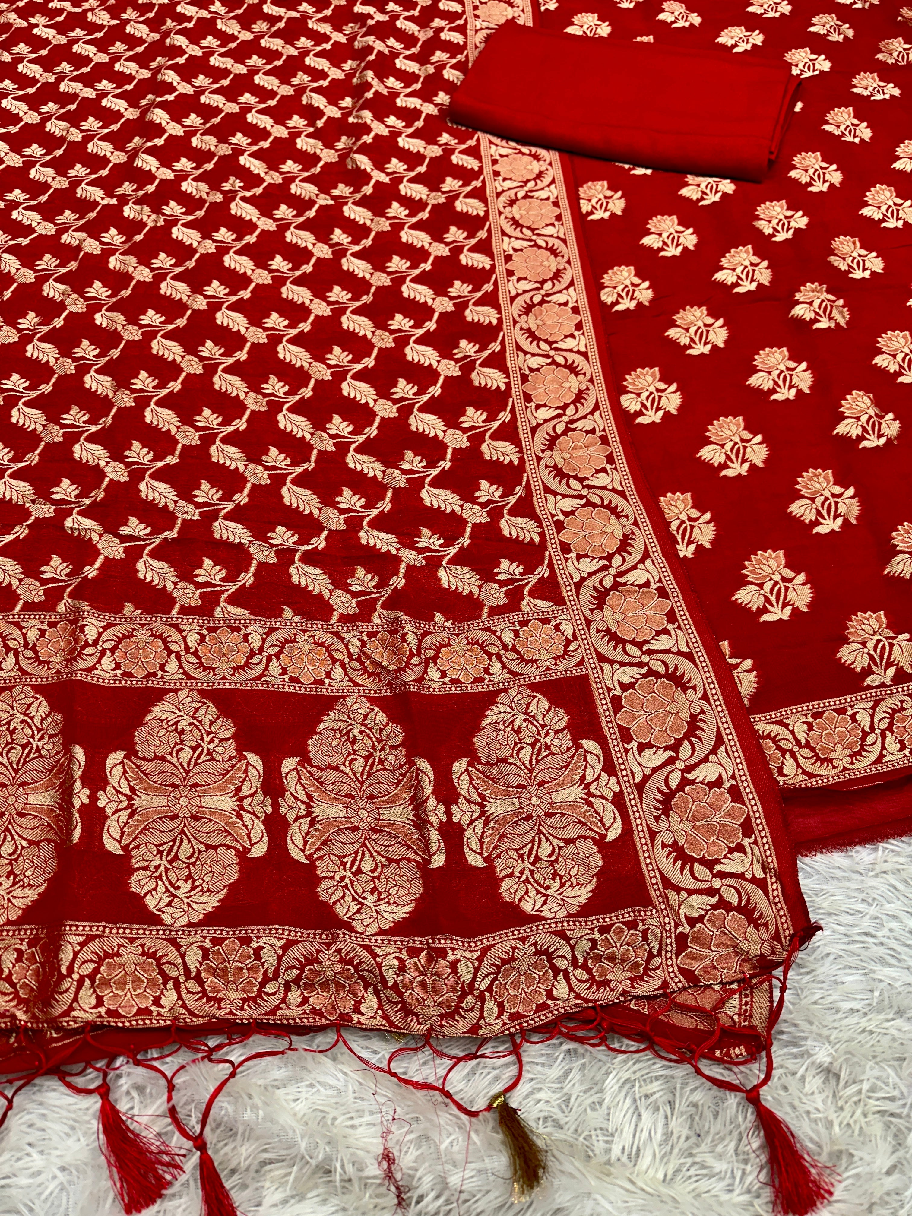 Banarasi Jacquard Zari Georgette Suit Dress – 3 Pc Set MSS22