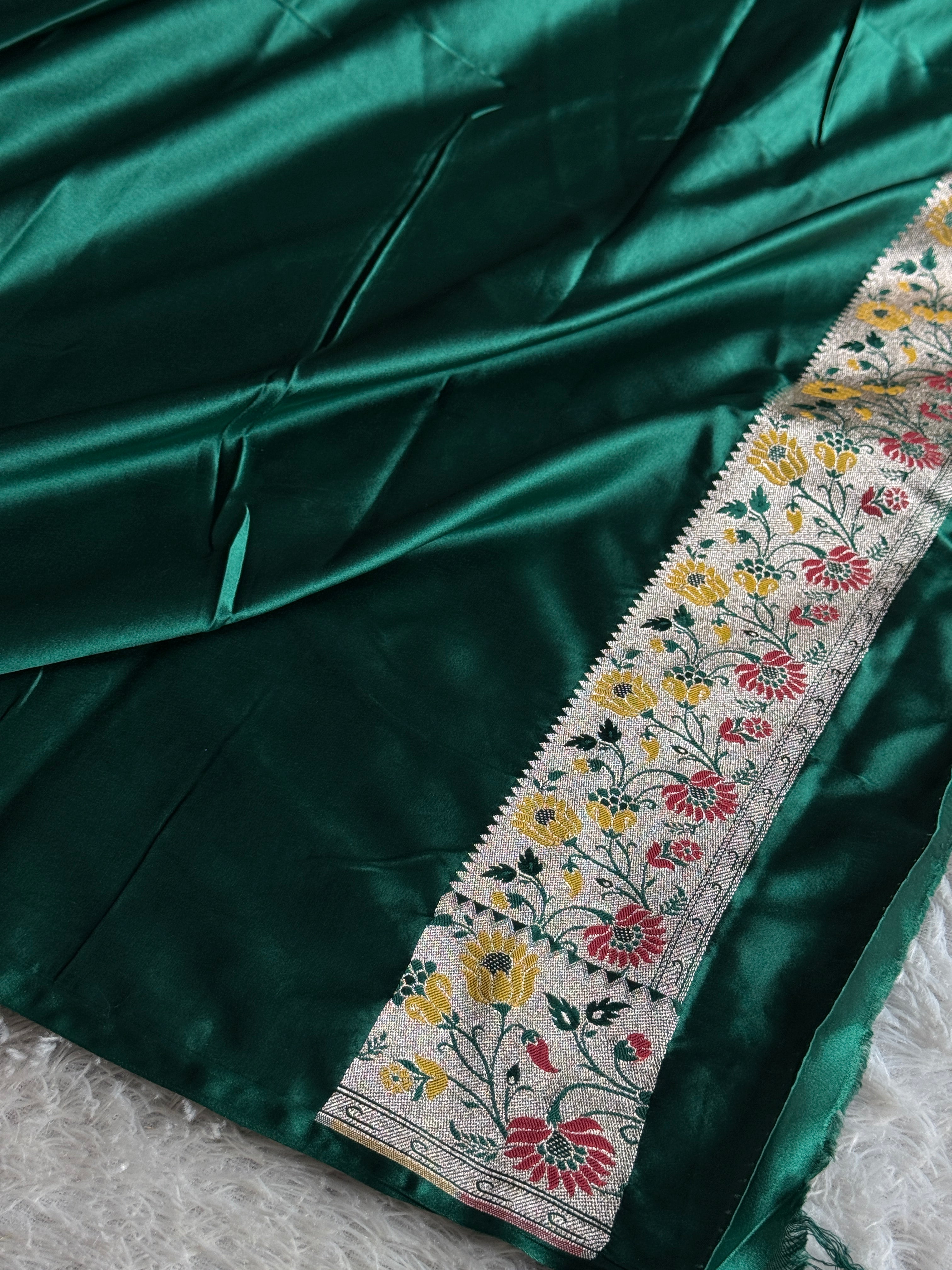 Mustard Green Contrast Paithani Mashru Kataan Silk Saree – MKS654