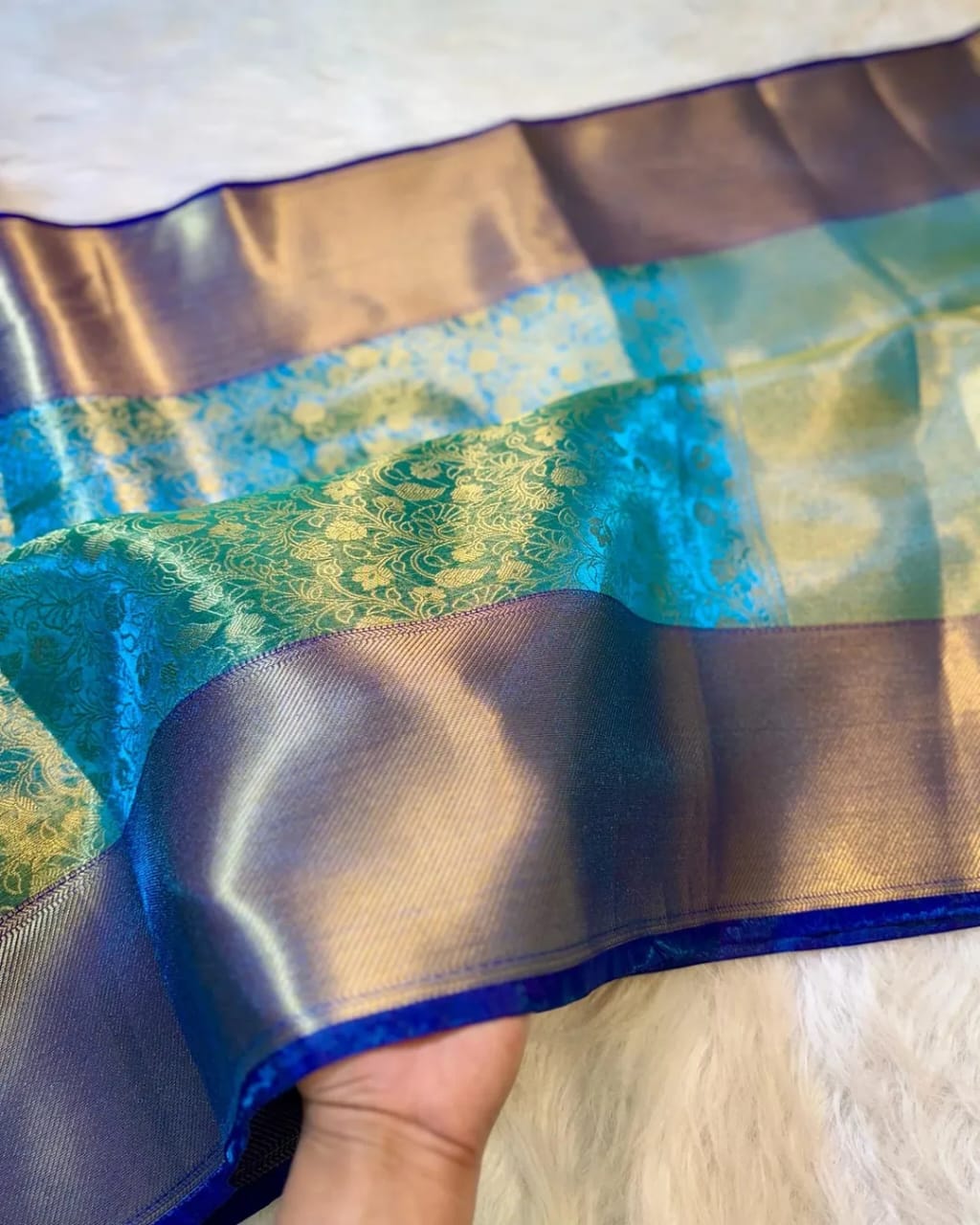 Light Blue with Blue Banarsi Tissue Silk Saree TS101