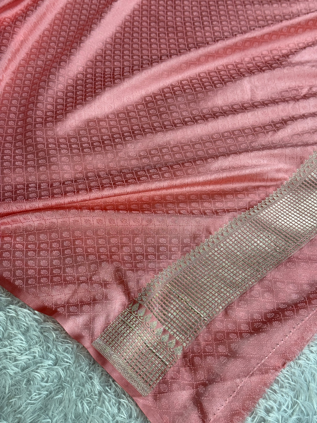 Peach Mashru Kataan Silk Saree with Ikkat Meenakari Design & Rich Zari Pallu | MKS814