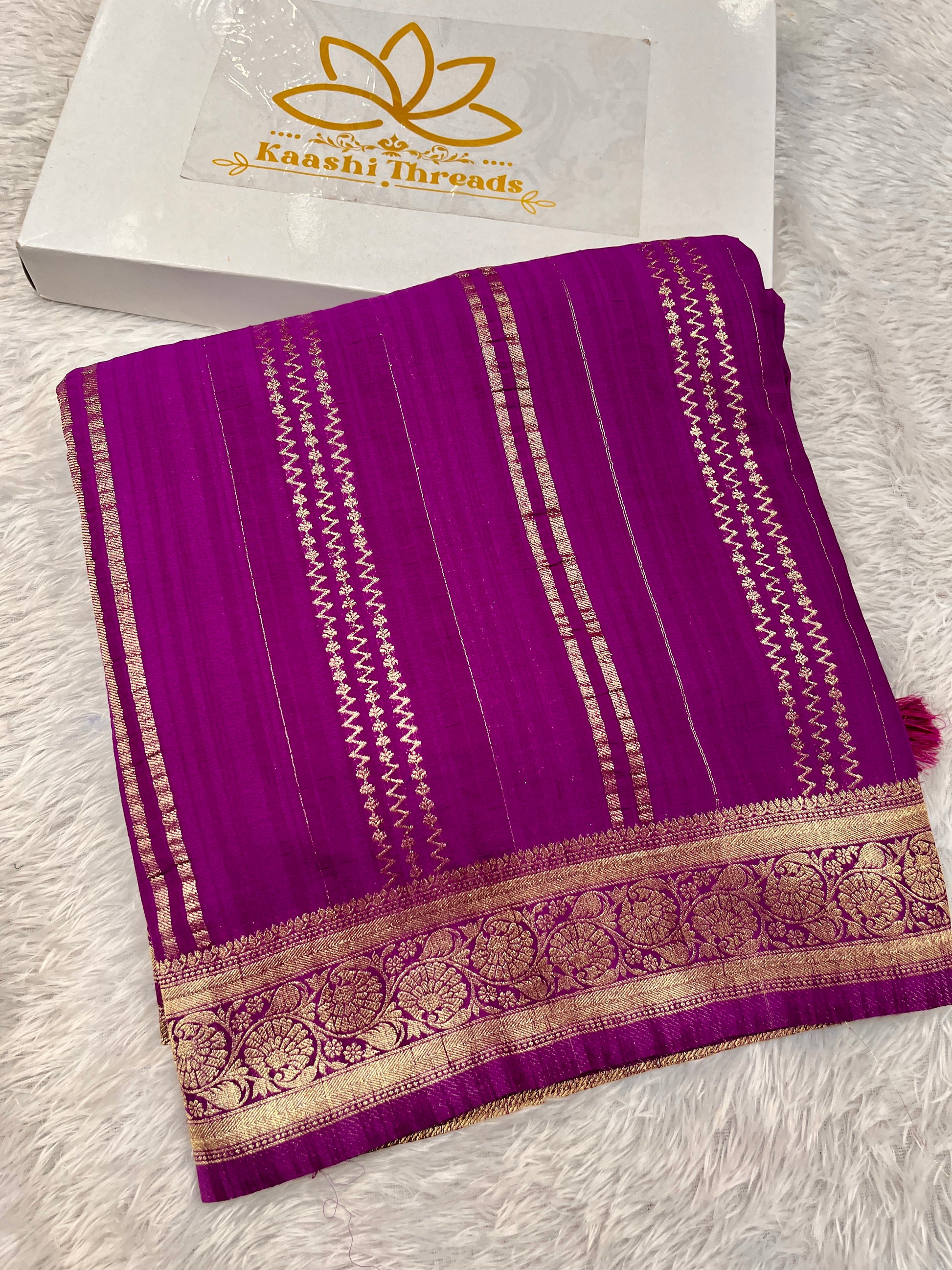 Raw Silk Zari Lining Magenta color  Saree RS003