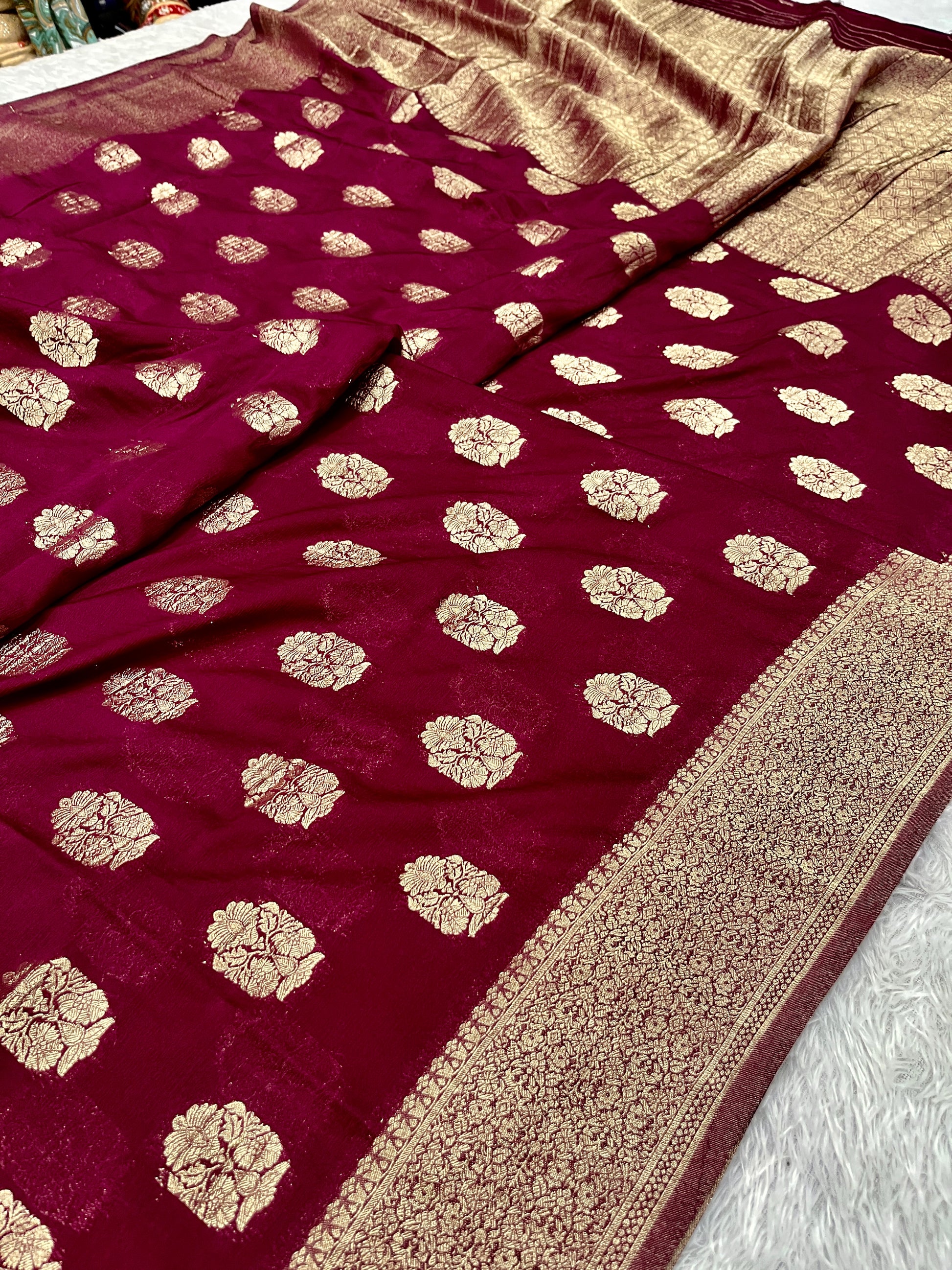 Chinon Silk Royal Buta   Design Wine Saree CN08