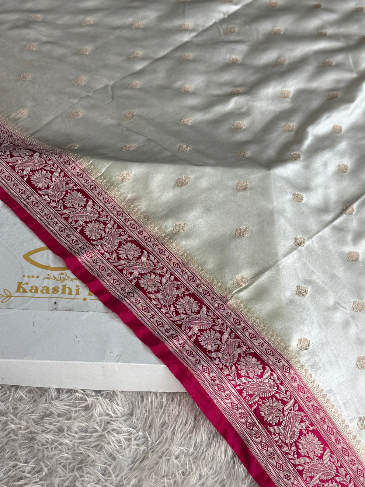 Cream & Rani Banarasi Mashru Kataan Silk Saree | MKS791
