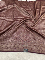 Maroon Banarasi Dupion Silk Saree with Embossed Antique Zari Weaving & Rich Antique Zari Pallu | STF62
