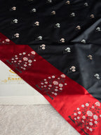 Black Mashru Kataan Silk Banarasi Saree with Red Saatan Patta Border | MKS721