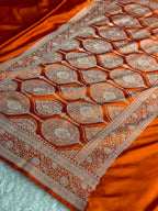 Orange Banarasi Mashru Kataan Silk Saree with Zari Woven Border | MKS711