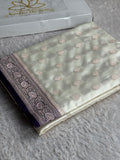 Cream with Purple Contrast Mashru Kataan Silk Saree with Buta Weaving & Rich Zari Pallu | MKS644