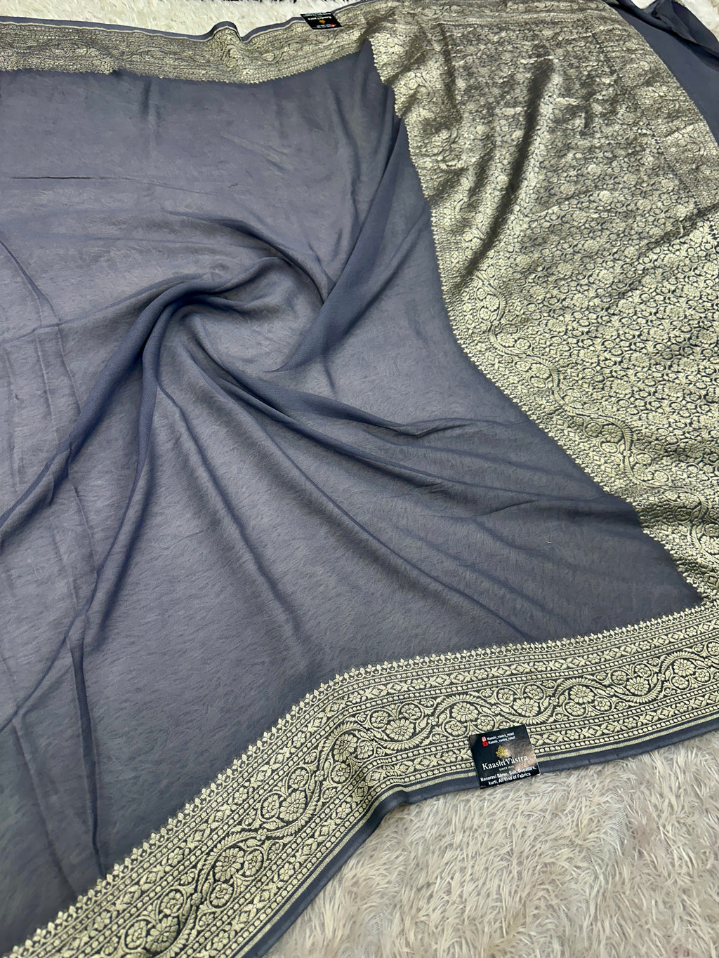 Elegant Pure Silk Khaddi Georgette Saree with Rich Nimzari Woven Border, Pallu & Blouse PS151