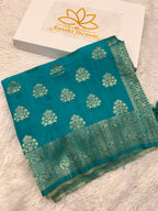 Raw Silk Zari Buta Light Blue color  Saree RS002