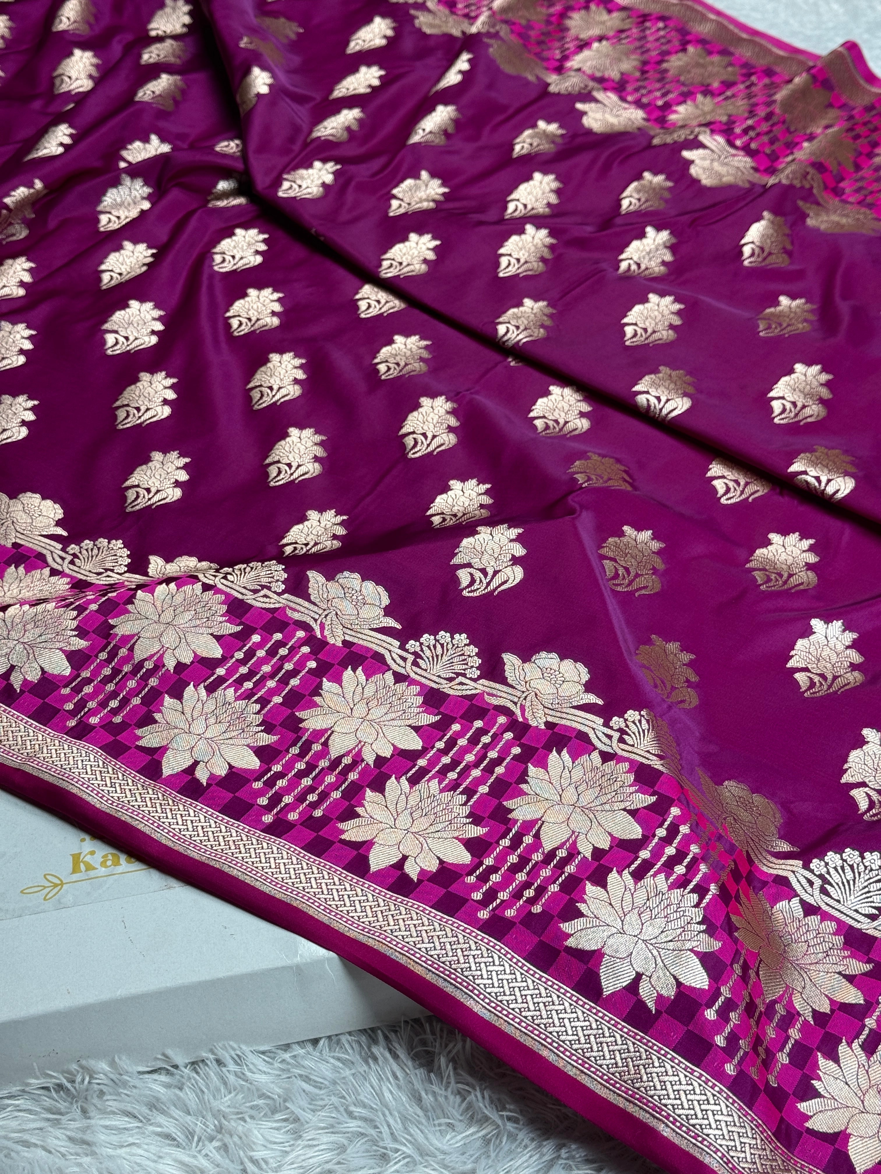 Magenta Buta Banarasi Mashru Silk Saree with Zari Weaving | Kaashi Threads MKS510