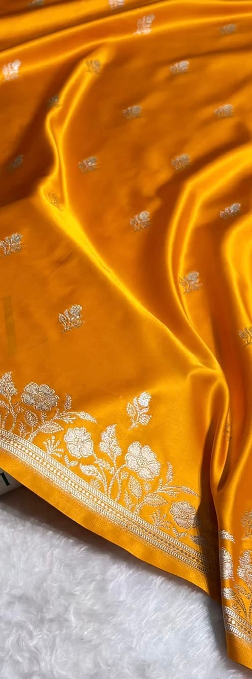 Banarasi Mashru Kataan Silk Saree Featuring Zari Rose Buta Design with Rich Zari Pallu – MKS412