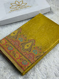 🍋 Lemon Yellow Embossed Kanchi Tissue Soft Silk Saree with Tilfi Meenakari Pallu & Border MKS401
