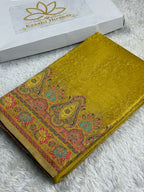🍋 Lemon Yellow Embossed Kanchi Tissue Soft Silk Saree with Tilfi Meenakari Pallu & Border MKS401