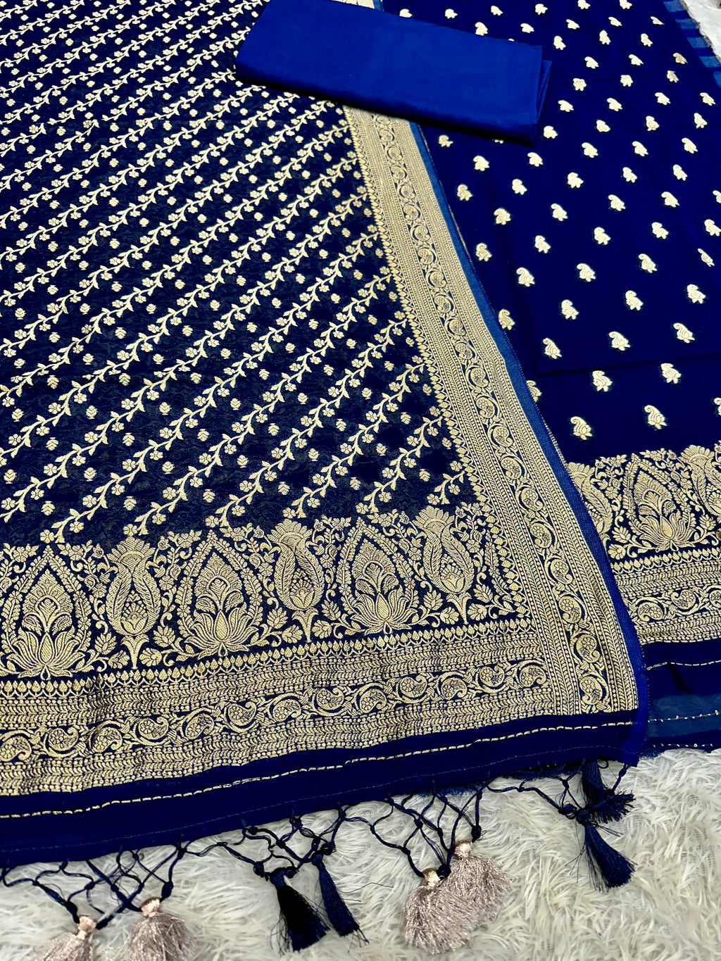 Banarasi Jacquard Zari Georgette Suit Dress – 3 Pc Set MSS23