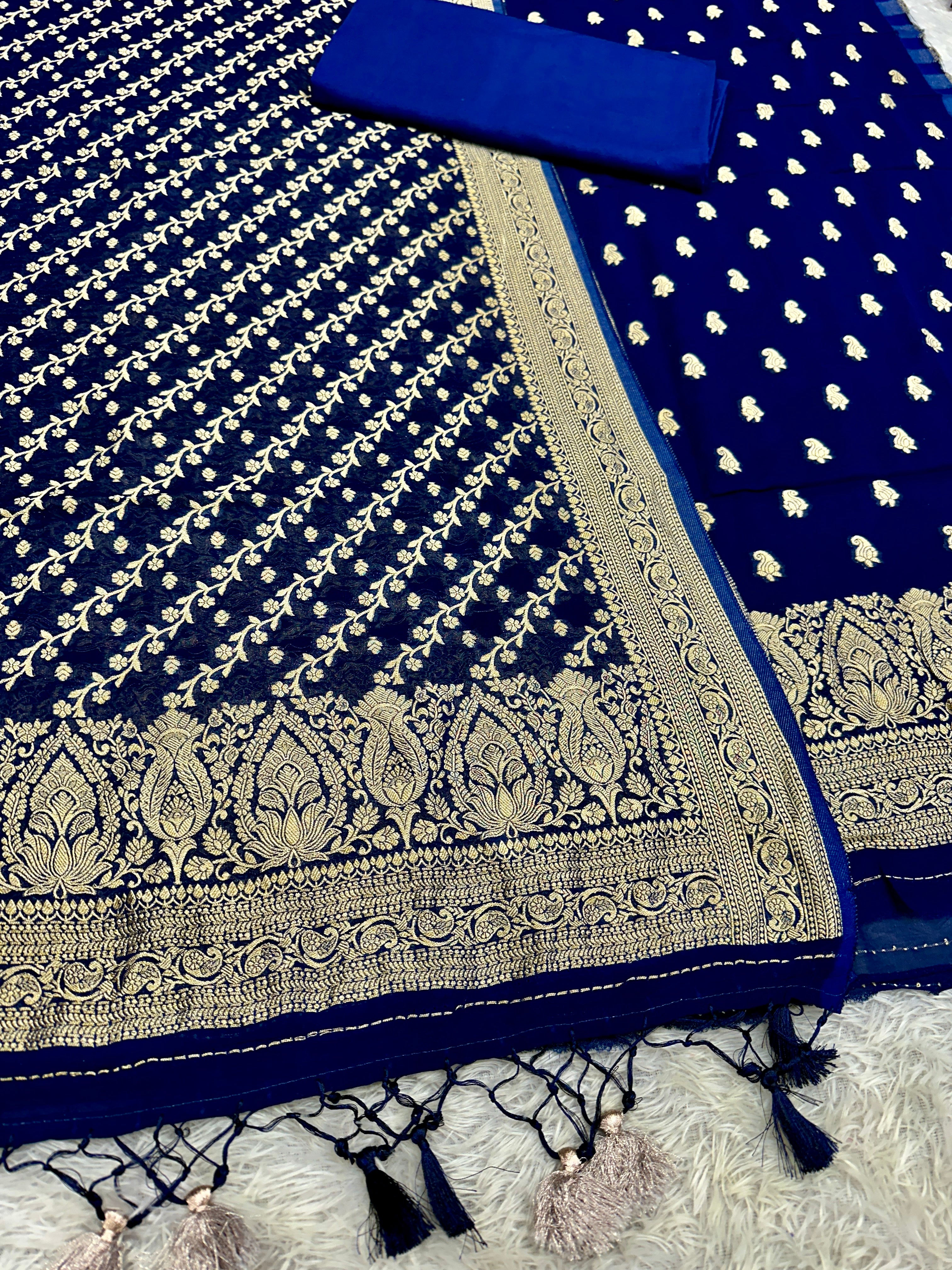 Banarasi Jacquard Zari Georgette Suit Dress – 3 Pc Set MSS23