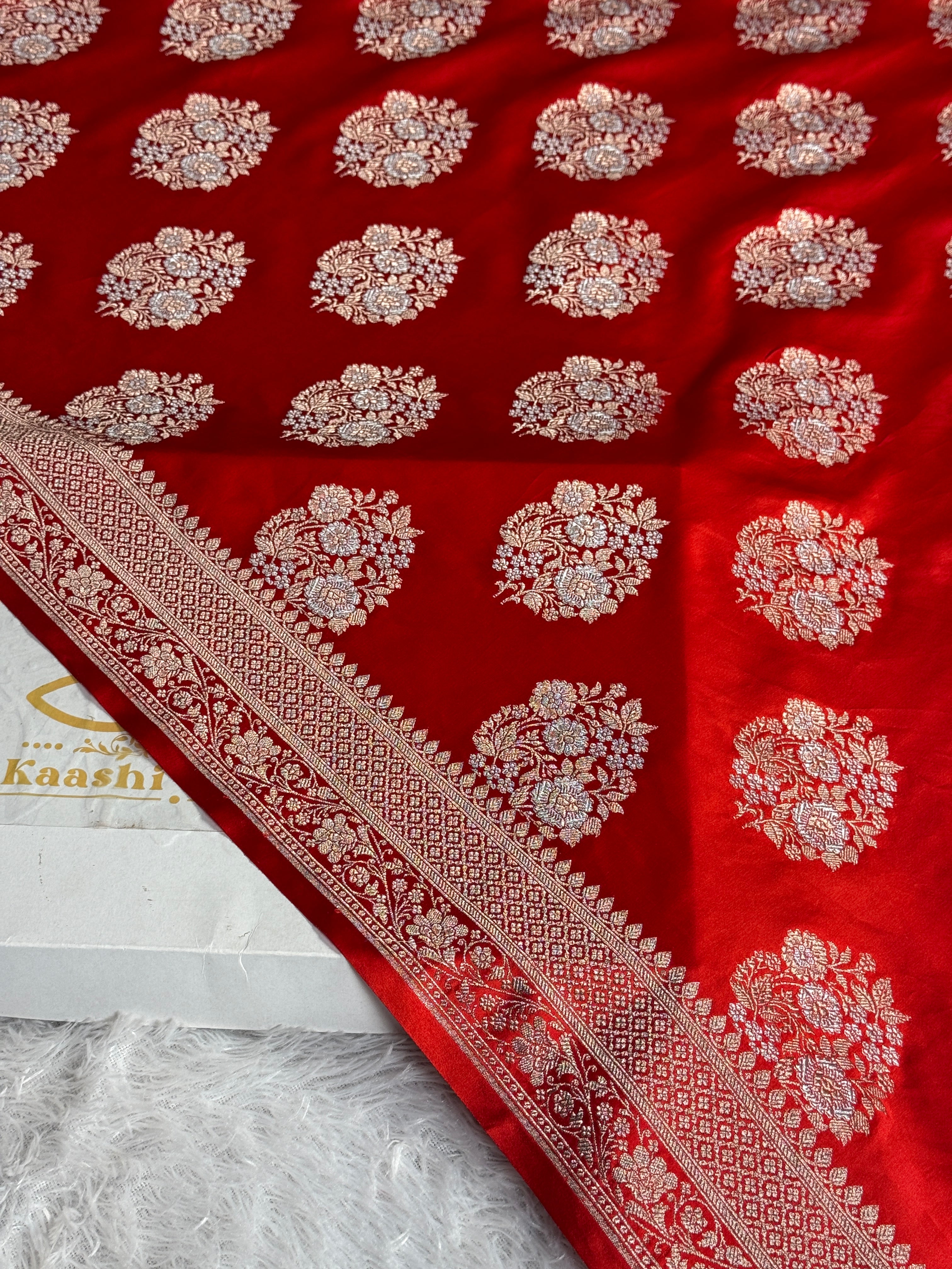 Elegant Mashru Kataan Silk Saree with Meenakari Buta Weaving & Rich Zari Pallu | MKS702