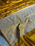 Premium Yellow Banarasi Mashru Kataan Silk Saree with Jaal Weave & Rupa-Sona Zari MKS119