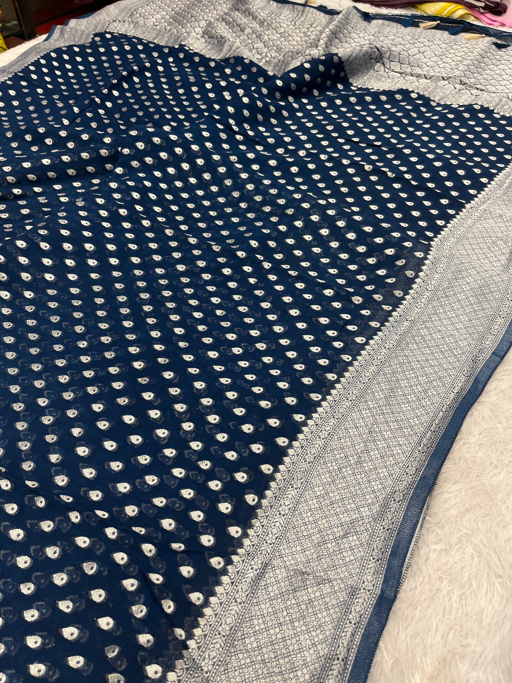 Banarsi Pure Natural Georgette Almond Buti  Design VSG06