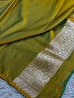 Mehndi Yellow Banarasi Mashru Silk Saree with Meena Jaal Woven Pattern – MKS307