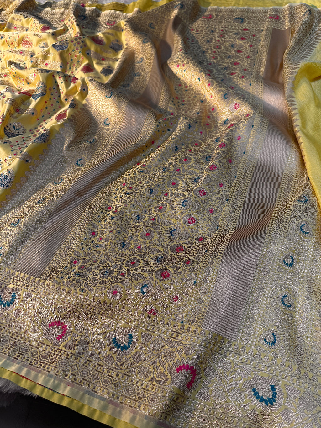Mashru Kataan Meena flower Saree Ms14