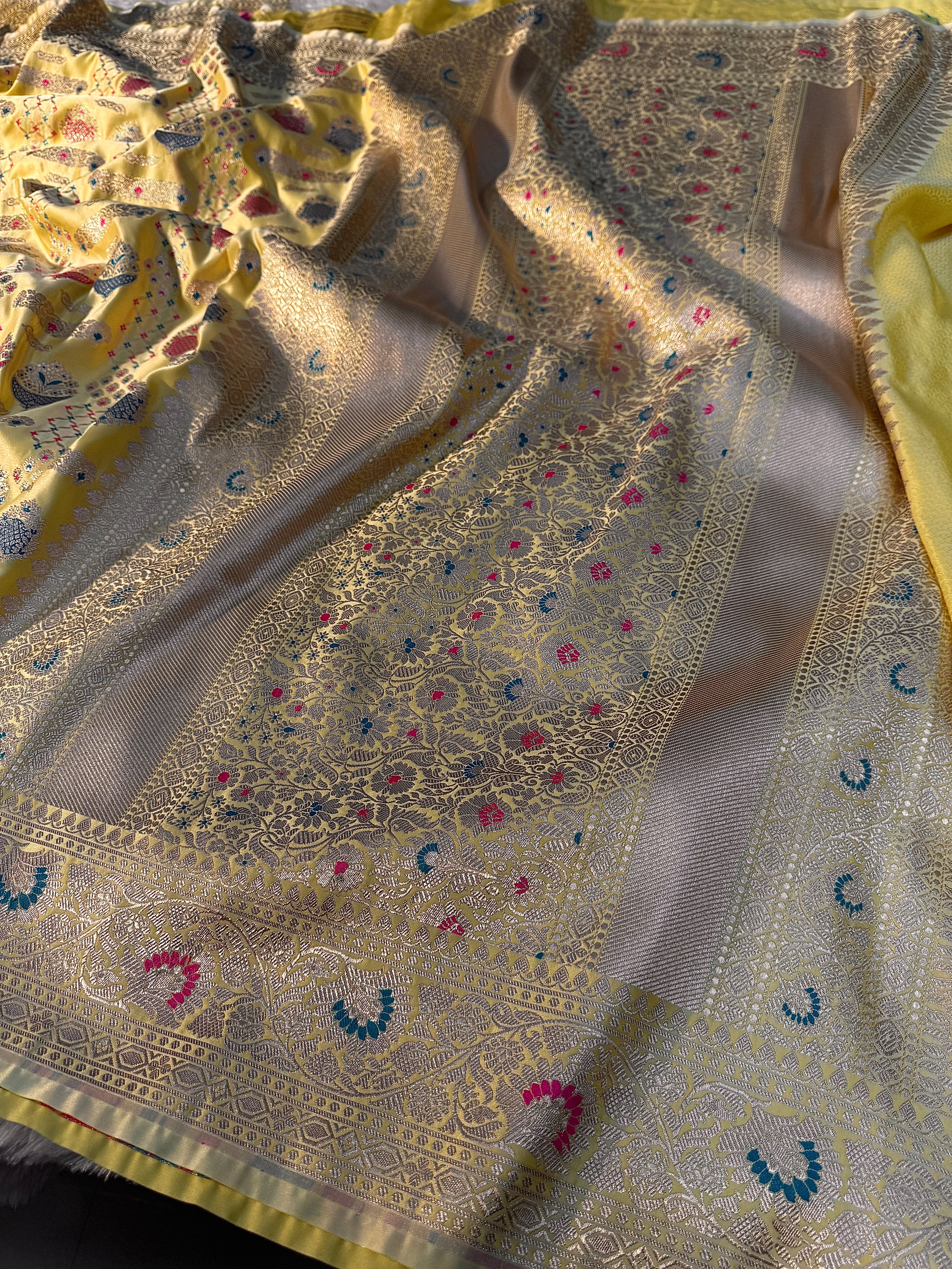 Mashru Kataan Meena flower Saree Ms14