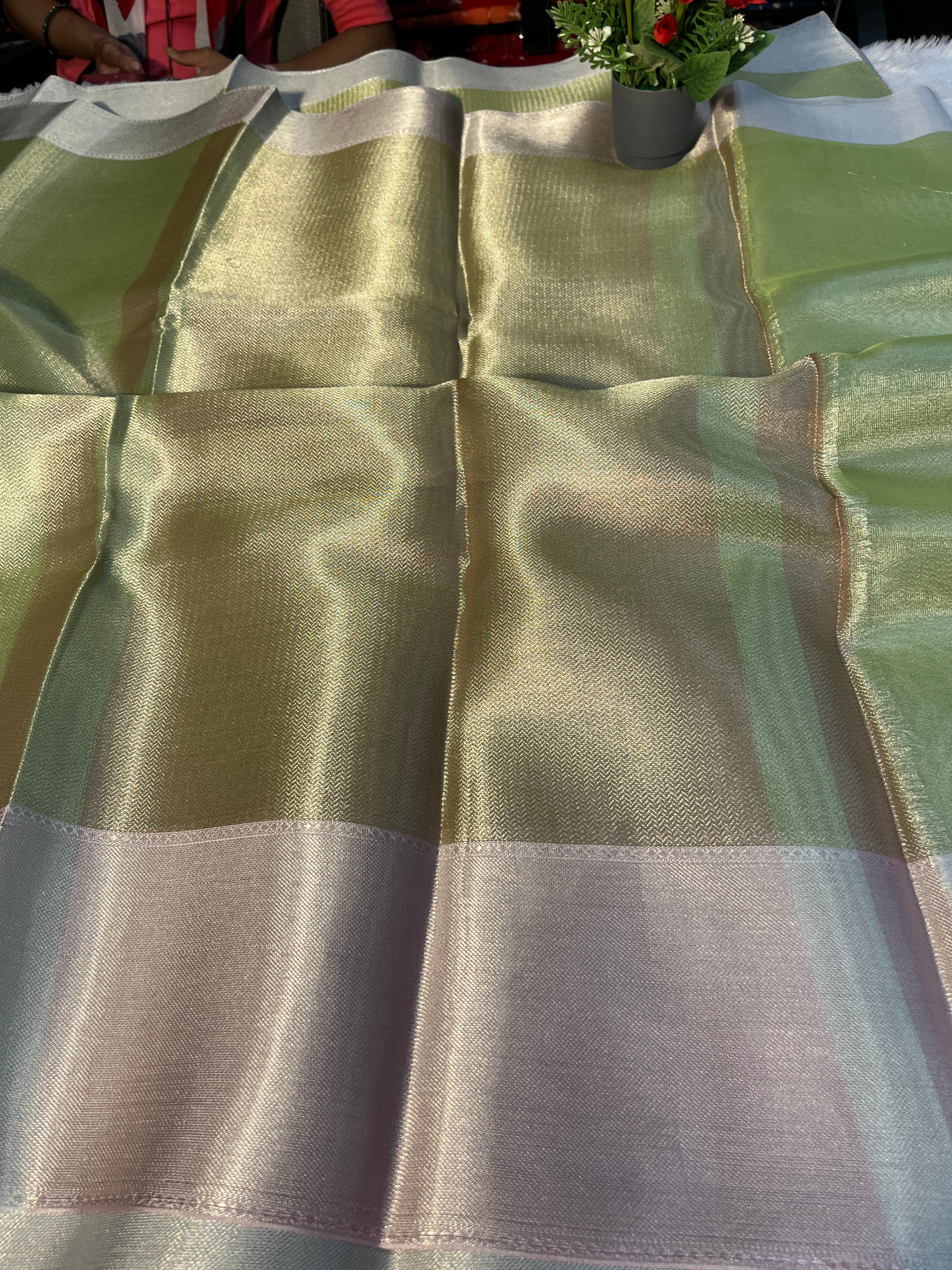 Parrot with White Tissue Silk Saree Ts35