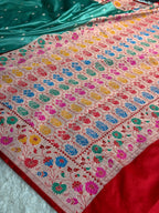 Banarasi Mashru Kataan Silk Saree Sea Green with Red Paithani Border | MKS743