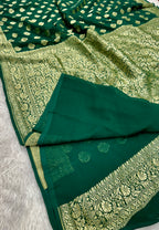 Green Pure Natural Silk Khaddi Georgette Saree with Buta Woven Design | PSG11