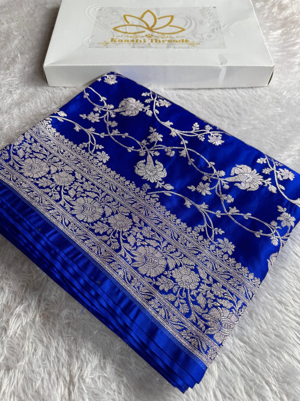Royal Blue Banarasi Mashru kataan  Silk Saree with Intricate Jaal Weaving   MKS083