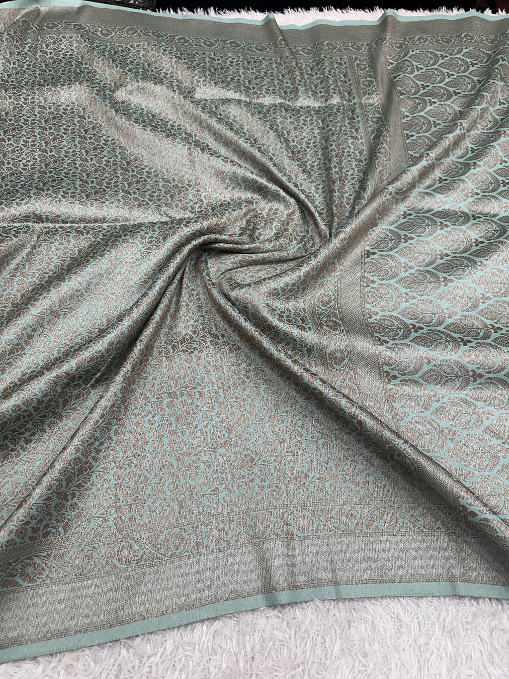 Sea green Banarasi Dupion Silk Saree with Embossed Antique Zari Weaving & Rich Antique Zari Pallu | STF75