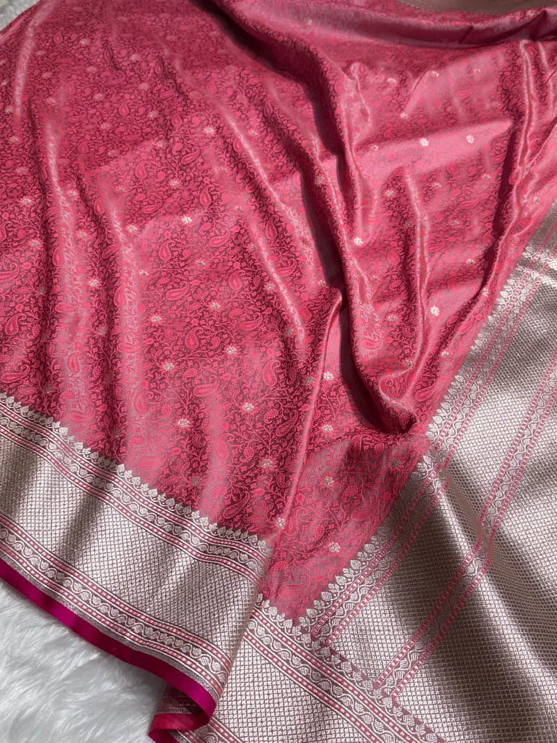 Banarasi Mashru Kataan Silk Saree Featuring Tanchoi Zari Meena Work with Rich Pallu – MKS411